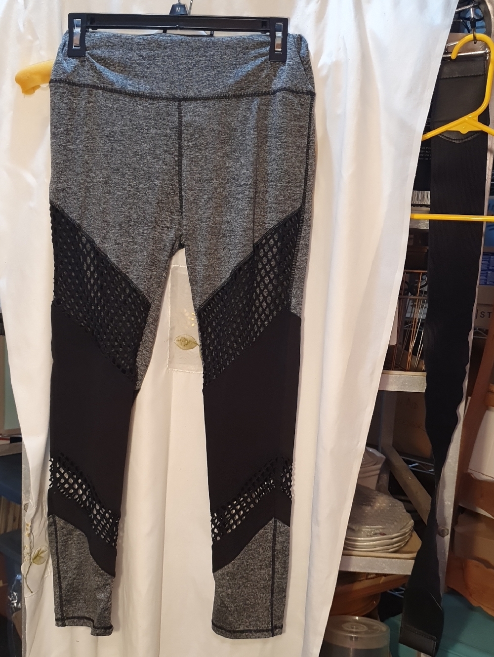 Lida Collection Gray and Black Mesh Chevron Leggings